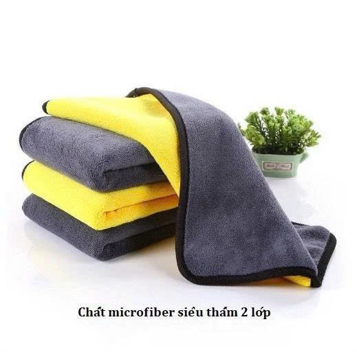 Khăn dày, khăn lau ô tô, xe hơi, lau kính lau tay màu vàng, 2 lớp Microfiber mềm mịn, siêu thấm (30x
