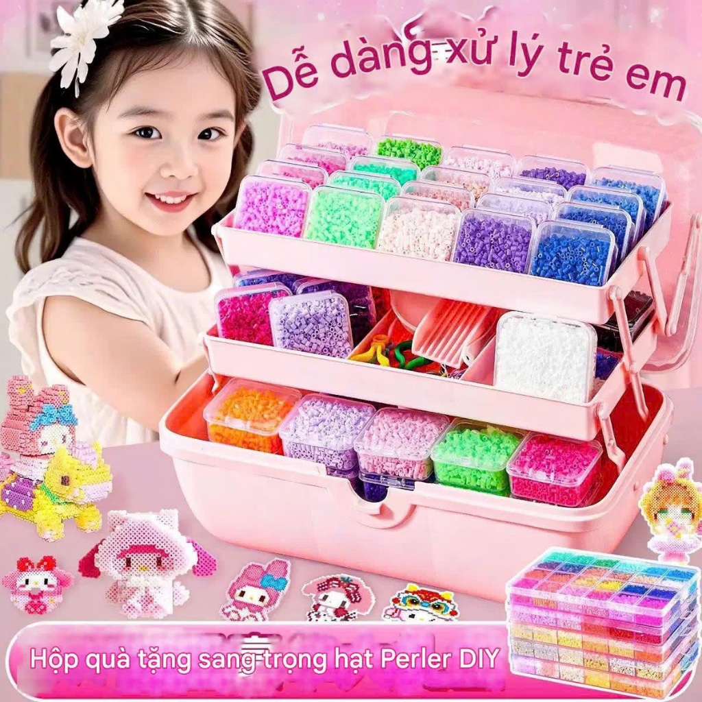 hạt xếp diy 2.6mm hạt nhựa ủi combo đầy đủ Tặng Kèm Bàn Ủi và dụng cụ đồ chơi lắp ráp xếp hình trẻ em cho bé