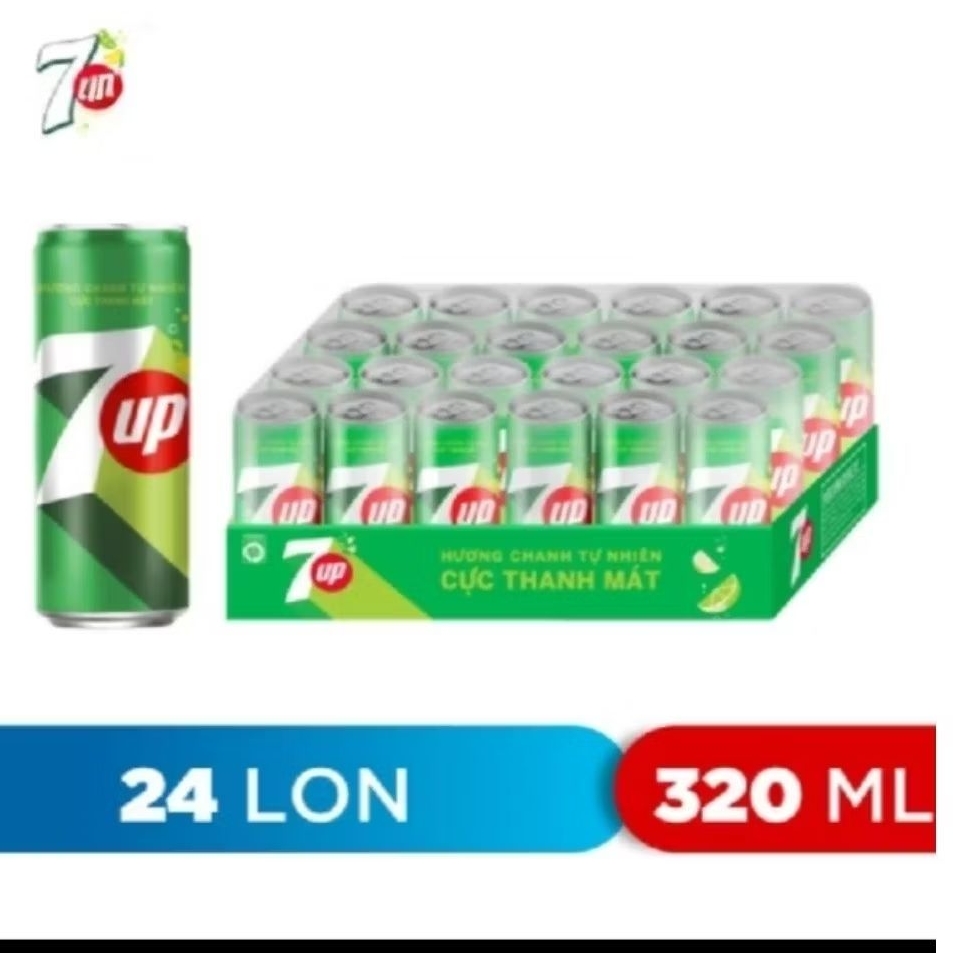 Thùng 24 lon nước ngọt có Gaz 7UP (320ml/lon)