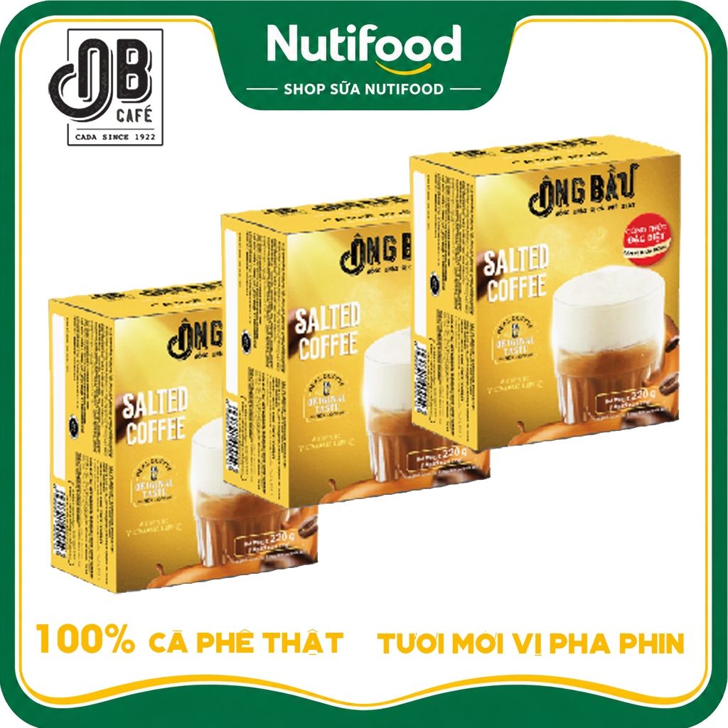 (SẢN PHẨM MỚI) Combo 03 Hộp 220G/ 30 Gói 22G Cafe Muối Ông Bầu tiện lợi thơm ngon -SHOP SỮA NUTIFOOD