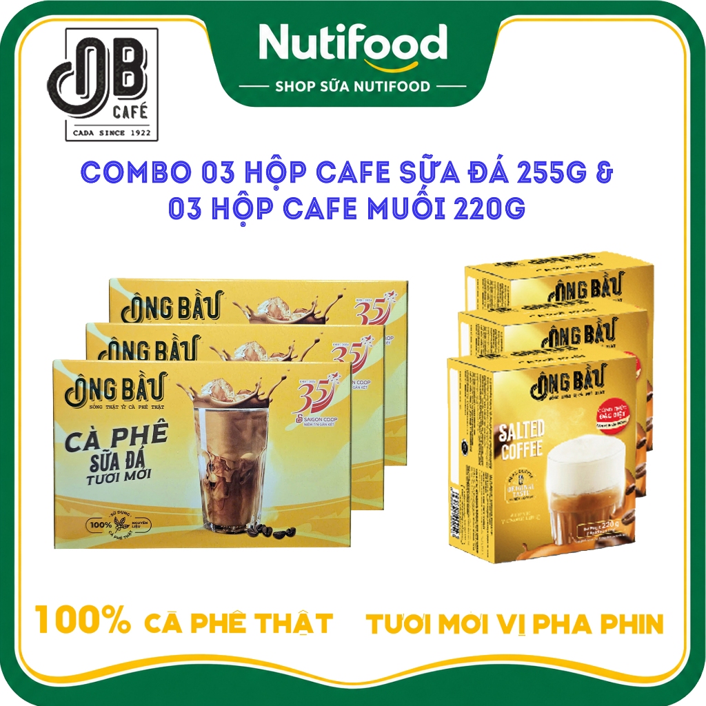 Combo 6Hộp 240G Cafe Sữa Đá/ 6Hộp 255G Cafe Sữa Đá/ 6 Hộp 220G Cafe Muối Ông Bầu - SHOP SỮA NUTIFOOD
