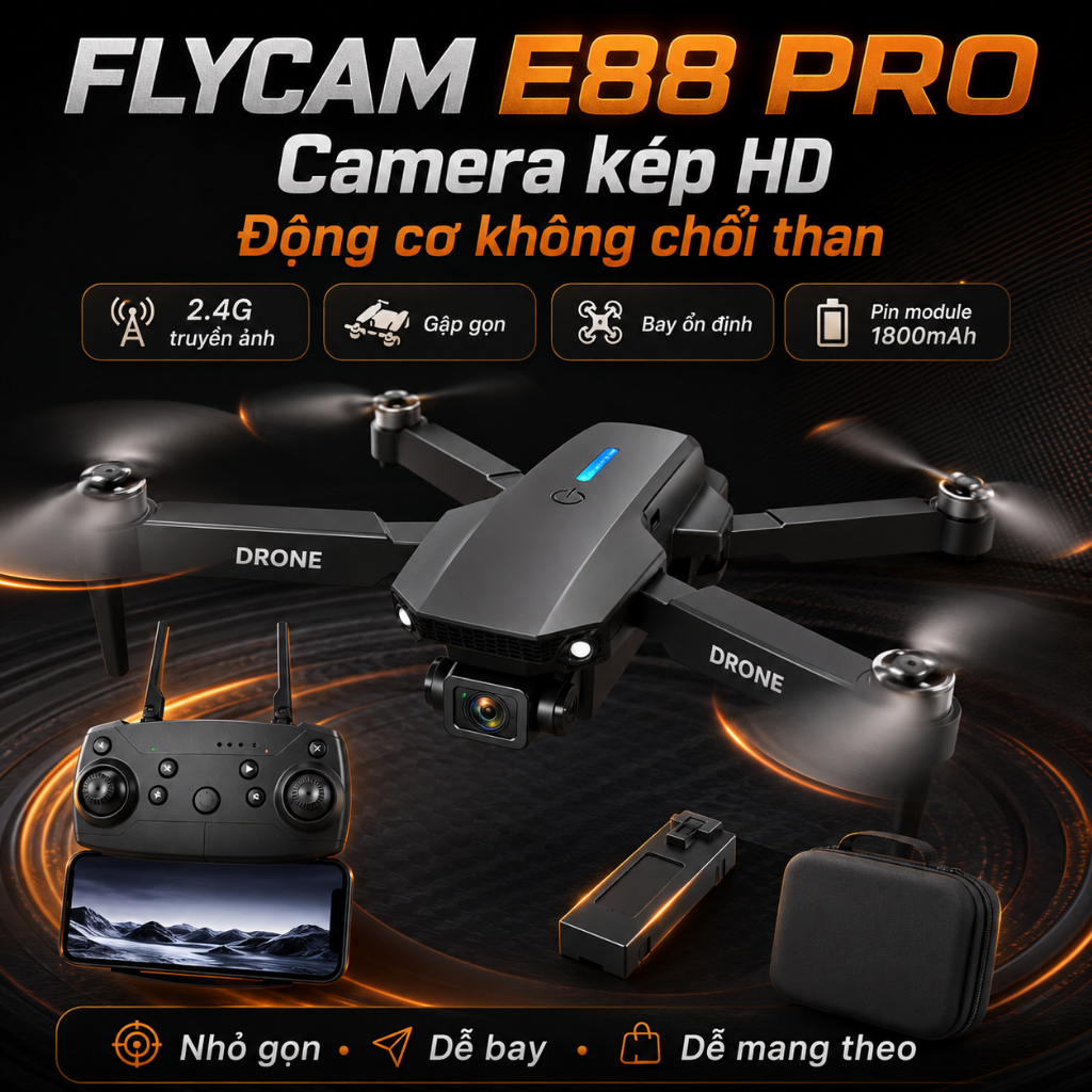Flaycam E88 Pro 2 Camera Chất Lượng 4K Pin 1800mAh Bảo Hành 12 Tháng
