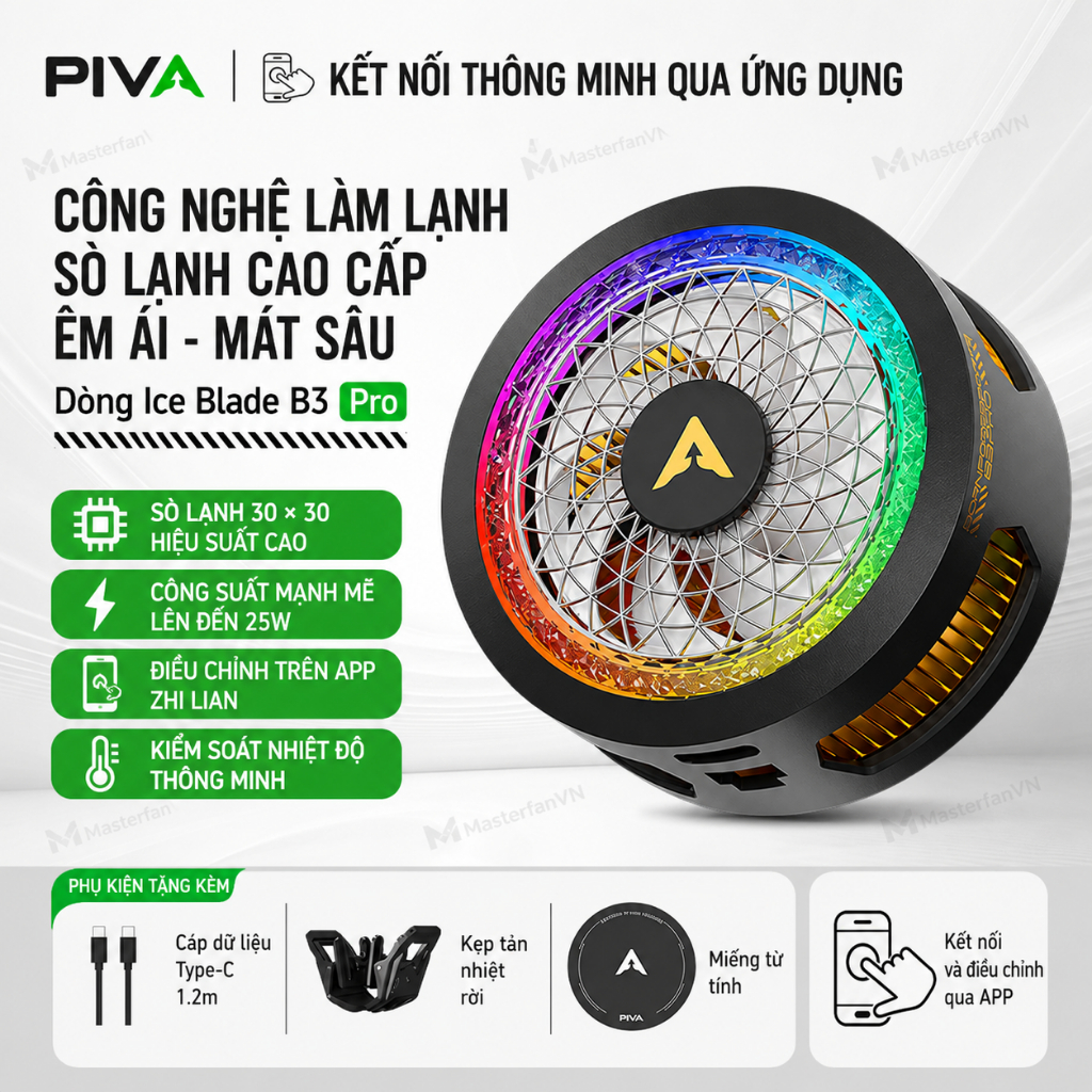 Piva B3 Quạt tản nhiệt sò lạnh điện thoại thế hệ mới làm lạnh đóng băng hỗ trợ tăng fps liên quân PUBG