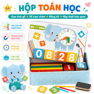 Đồ chơi giáo dục, hộp que tính toán và số bằng gỗ có gắn nam châm và đồng hồ học tập cho bé TIGERTOYS