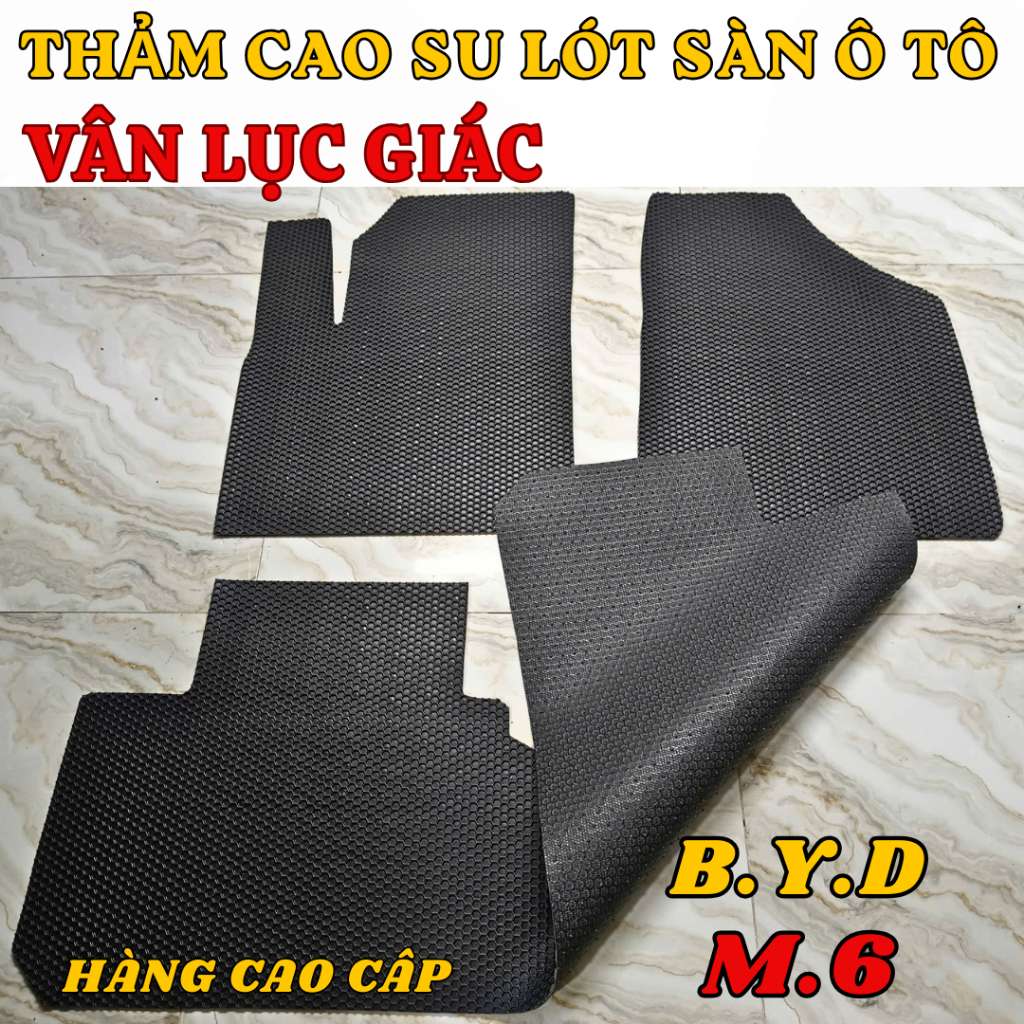 BYD M6 thảm sàn cao cấp vân lục giác màu đen-cắt chuẩn fom xe byd m6
