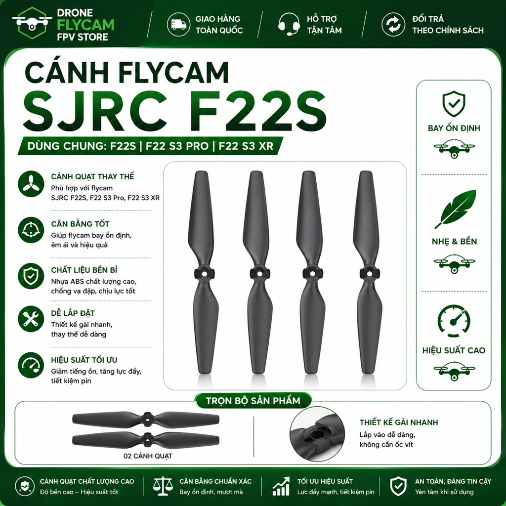 Set 4 lá cánh Flycam F22 S2 - Cánh F22 S3 - cánh Flycam SJRC F22s - Chính hãng