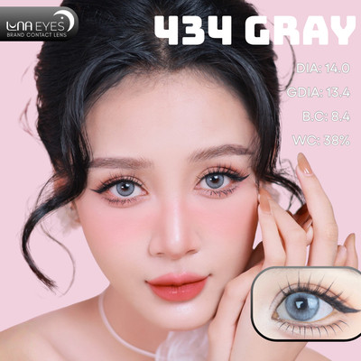[SALE] Lens mắt 434 Gray màu xám tây, viền đen nhám, size nhỏ - thương hiệu LUNA EYES