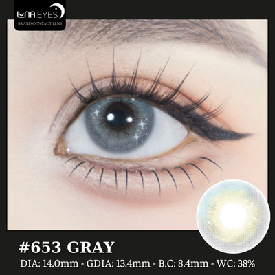 [SALE] Lens mắt 653 Gray màu xám xanh mix ngôi sao lấp lánh, size nhỏ - thương hiệu LUNA EYES