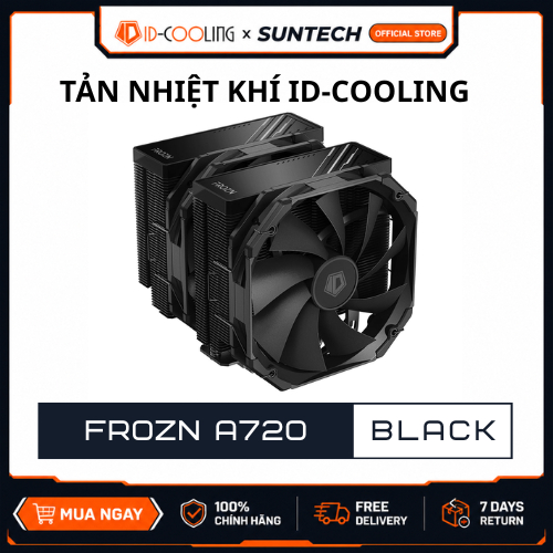 Tản Nhiệt Khí ID-COOLING FROZN A720 BLACK Tháp Đôi 7 Ống Đồng TDP 250W Siêu Làm Mát Bản Màu Đen Cao 