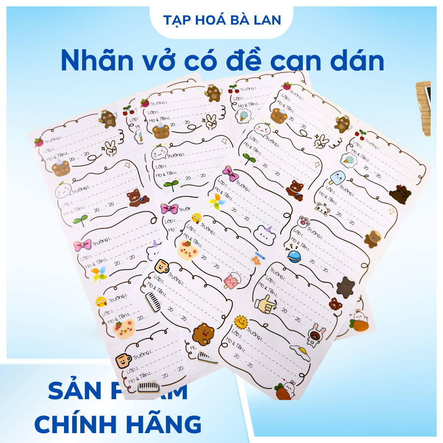 Tạp hoá bà Lan - Bộ 30 Nhãn Vở dễ thương giá rẻ, nhãn vở có tên môn học, free ship, Nhãn Vở Cute Cấp