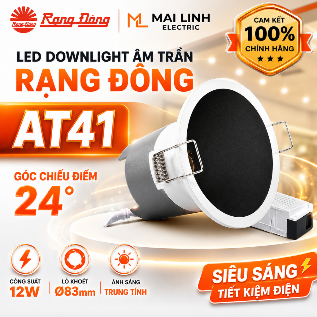 [Chính Hãng] Đèn Led Downlight (Spotlight) Âm Trần Rạng Đông (Góc Chiếu Điểm 24 độ) -Công suất 12W -