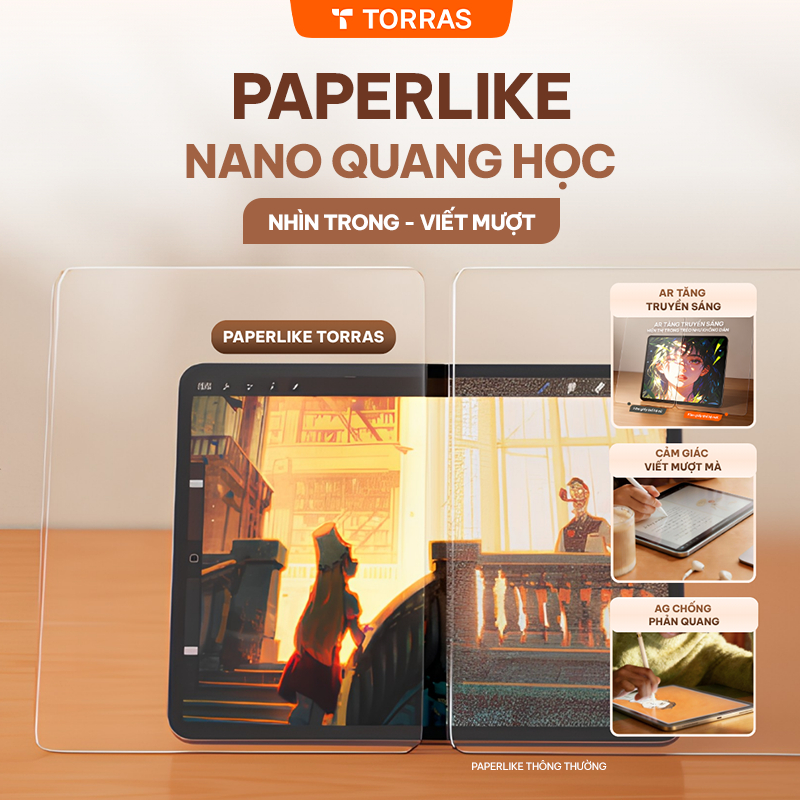 TORRAS Miếng Dán PaperLike Nano Cho iPad Air/Pro/Mini HD Chuẩn Màu Chống Chói Viết Vẽ Như Giấy