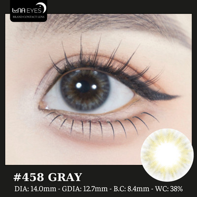 [SALE] Lens mắt 458 Gray màu xám vân tia không viền tự nhiên, size nhỏ - thương hiệu LUNA EYES