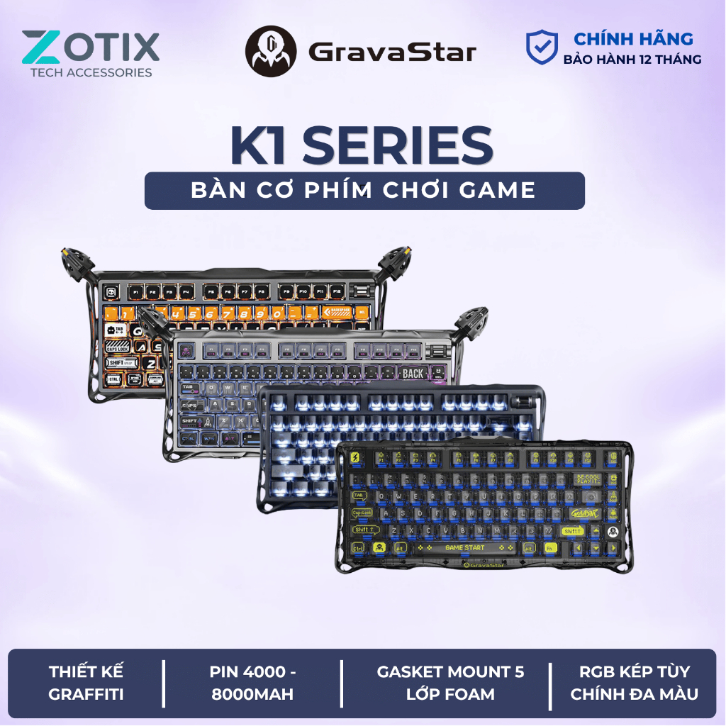 Bàn phím cơ Gaming GRAVASTAR MERCURY K1 SERIES Bảo hành 12 tháng