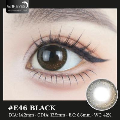 [6 tháng] Lens mắt E46 Black màu đen mix nâu chấm sáng tự nhiên, size vừa, thương hiệu LUNA EYES