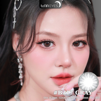 [SALE] Lens mắt B317 Gray màu xám vân tia tự nhiên, size vừa - thương hiệu LUNA EYES