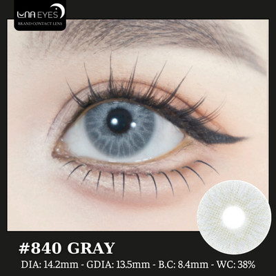 [SALE] Lens mắt 840 Gray màu xám vân tia mắt mèo không viền nổi bật, size vừa - brand LUNA EYES