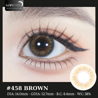 [SALE] Lens mắt 458 Brown màu nâu vân tia không viền tự nhiên, size nhỏ - LUNA EYES brand