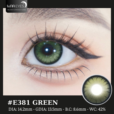 [6 tháng] Lens mắt E381 Green màu xanh tia light sáng viền đen nổi bật, size vừa - brand LUNA EYES