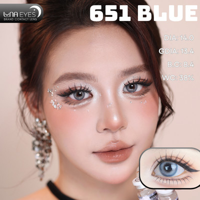 [6 tháng] Lens mắt 651 Blue màu xanh vàng nổi bật, viền omber, size nhỏ - thương hiệu LUNA EYES