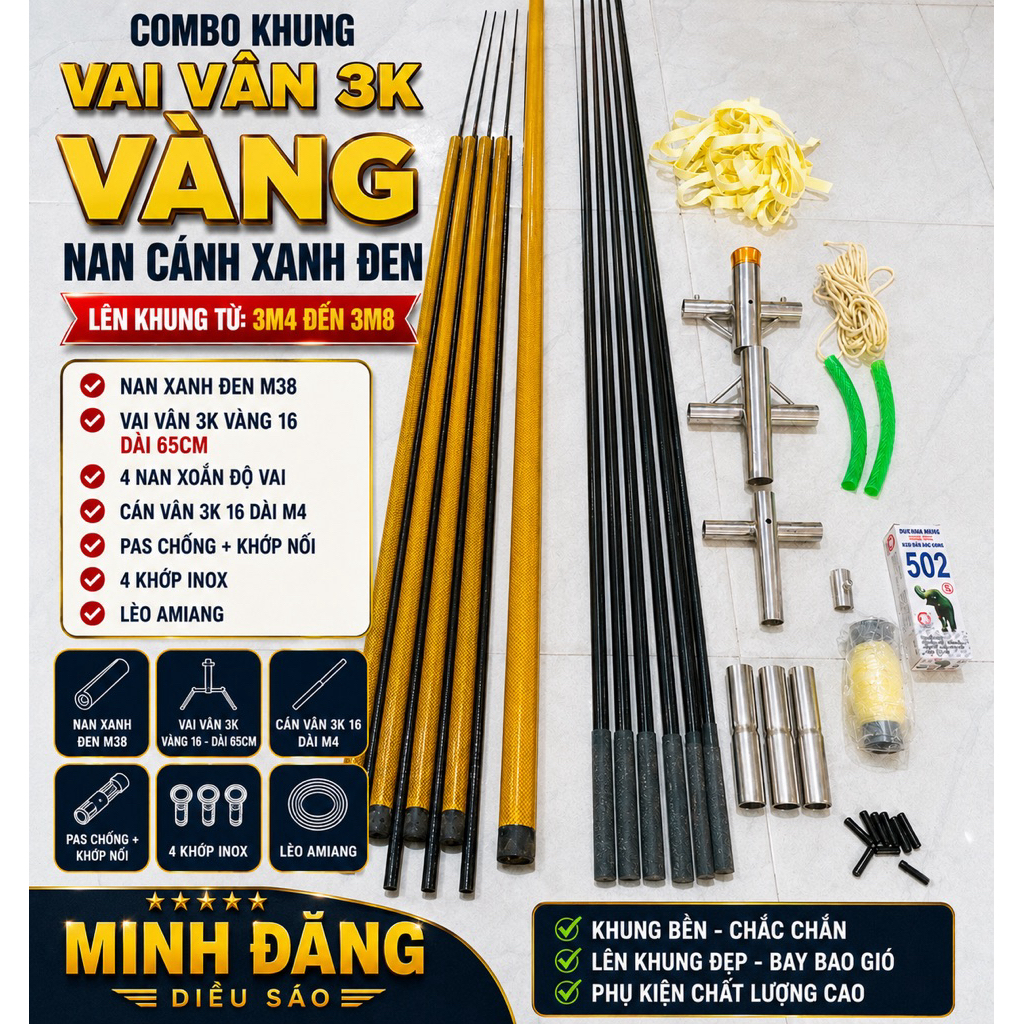 Combo phụ kiện lên khung diều xỏ áo đuôi cá và bẹn (TẶNG KEO 502)