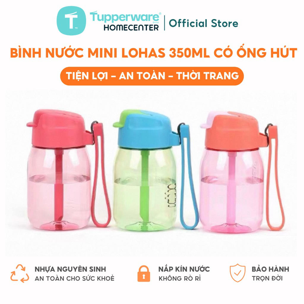 Bình Nước Tupperware Mini Lohas With Straw 350ml Có Ống Hút Chính Hãng Bảo Hành Trọn Đời