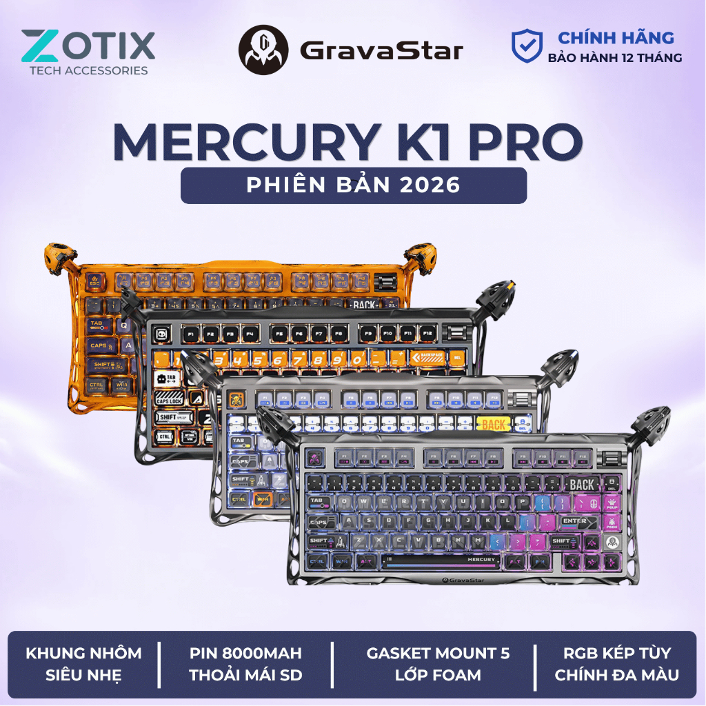 Bàn phím cơ Gravastar Mercury K1 Pro Bảo hành 12 tháng