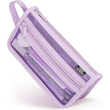 Four Candies Transparent mesh pouch with handle, clear two-layer pen case Purple, direct from Japan