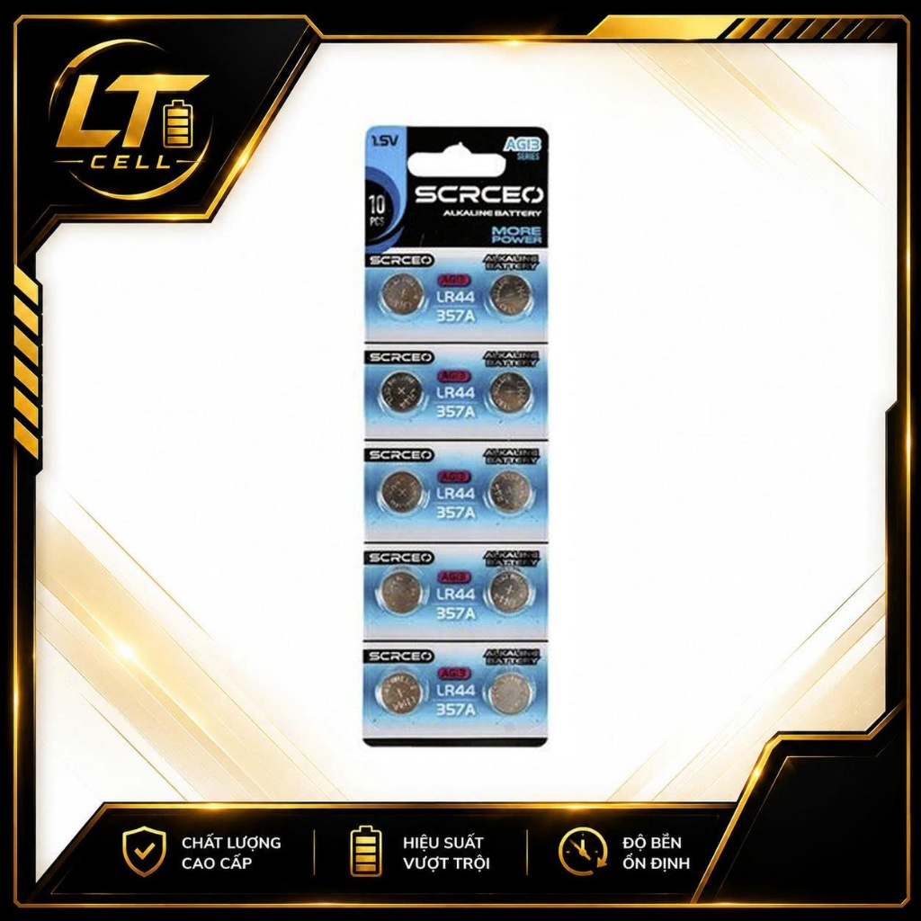 Pin LR44, AG13 pin cúc áo thương hiệu SCRCEO AG13 ,LR44 1.5V – Vỉ 10 viên