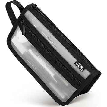Four Candies Transparent mesh pouch with handle, clear two-layer pen case Black, direct from Japan