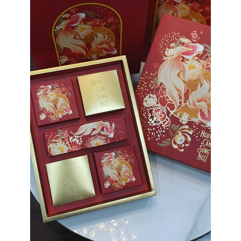 10 Hộp Trung Thu 4 Bánh Trà Nguyệt Cẩm Song Ngư, Hộp Đựng 4 Bánh 150gr - 250gr