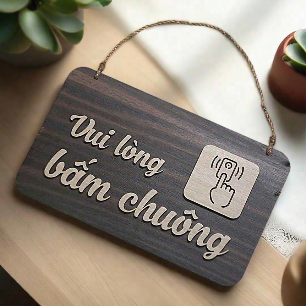 Bảng gỗ decor treo cửa "Vui lòng bấm chuông" Trang trí cửa ra vào Decor Phòng khách