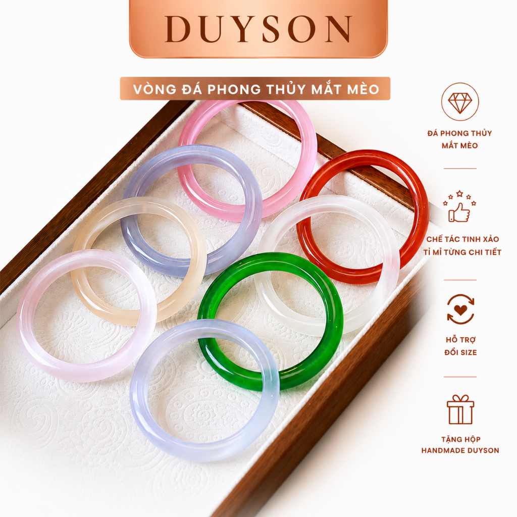 Vòng tay Duyson Gems mắt mèo phong thủy nguyên khối nhiều màu sắc pastel hợp mệnh LTPT15