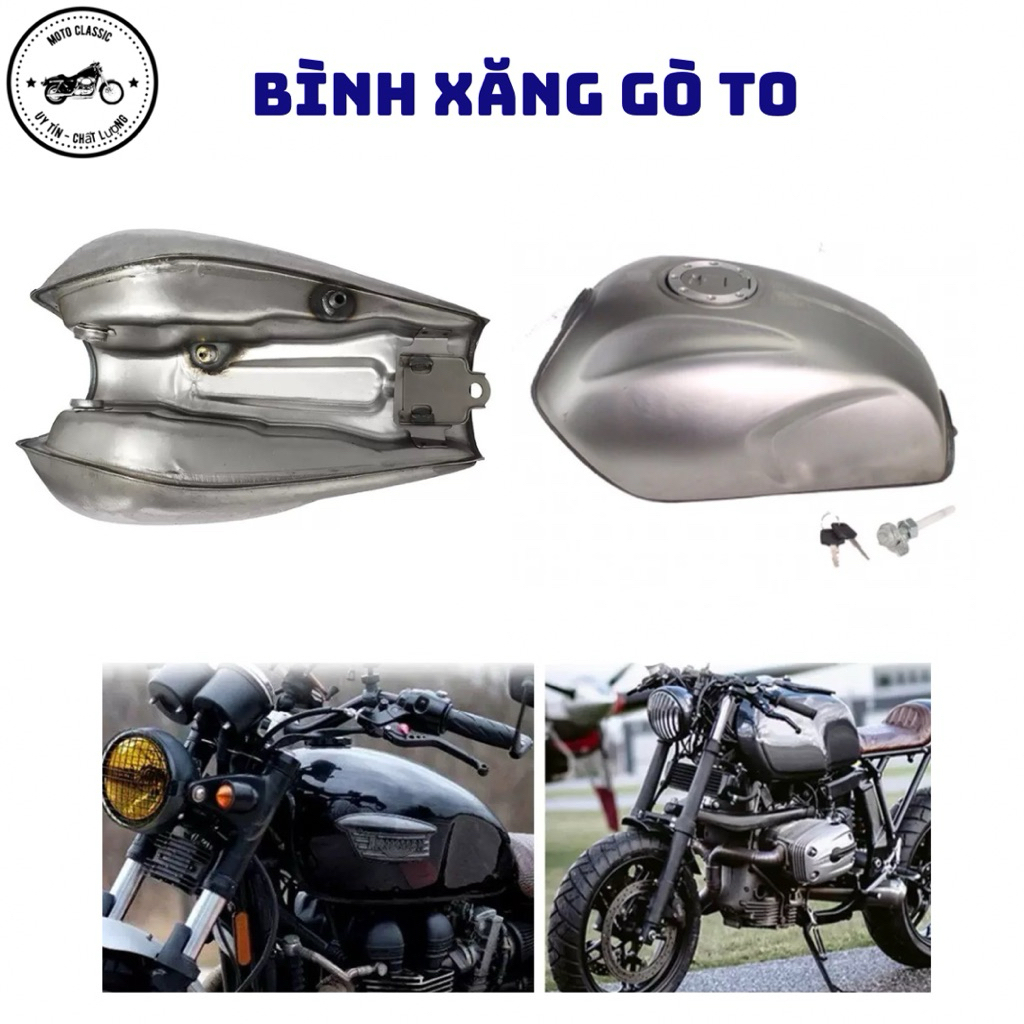 Bình Xăng Gò To Thô Chưa Sơn Kèm Nắp Khóa Độ Xe Máy Classic Cafe Racer Tracker