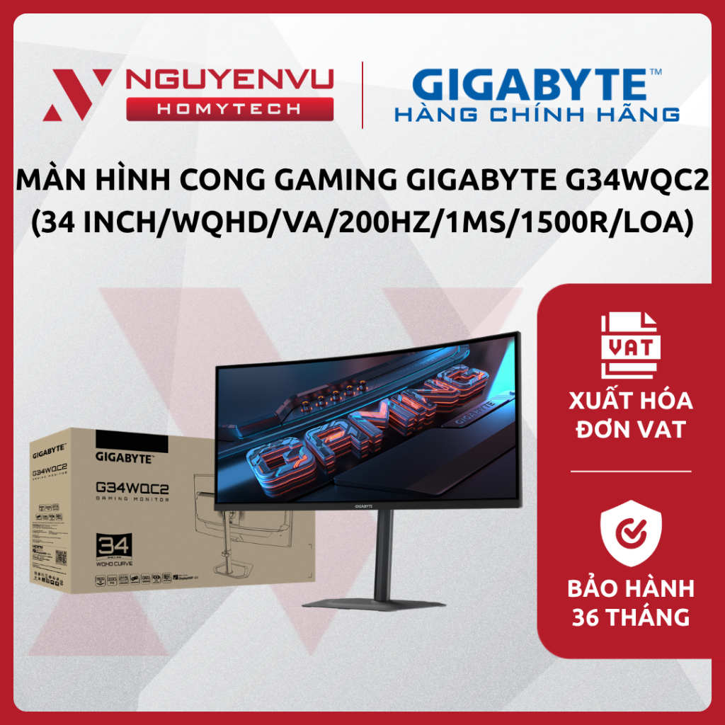[Full VAT] Màn hình Cong Gaming GIGABYTE G34WQC2 (34 inch/WQHD/VA/200Hz/1ms/1500R/Loa kép) - CHÍNH H