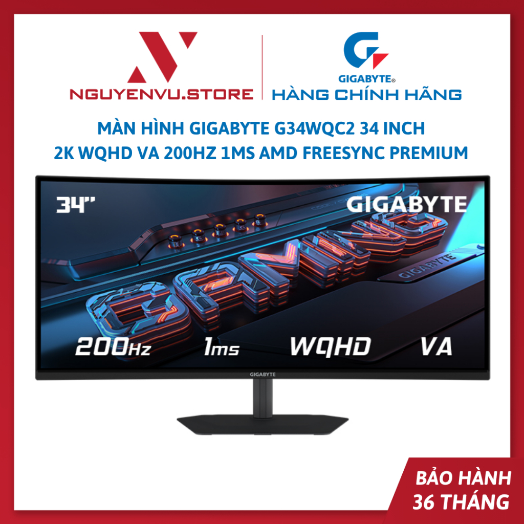 Màn hình Gigabyte G34WQC2 34 Inch (2K WQHD / VA / 200Hz  / 1ms / AMD FreeSync Premium) - Hàng chính 