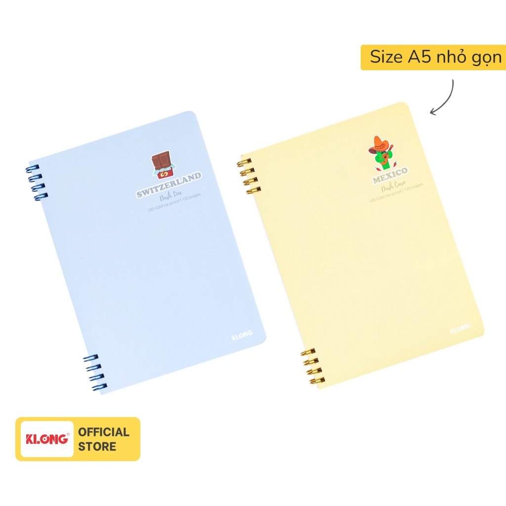Sổ Dash Caro (6x6)mm lò xo kép 2 đầu KLONG A5 120 trang 100/76; MS: 500