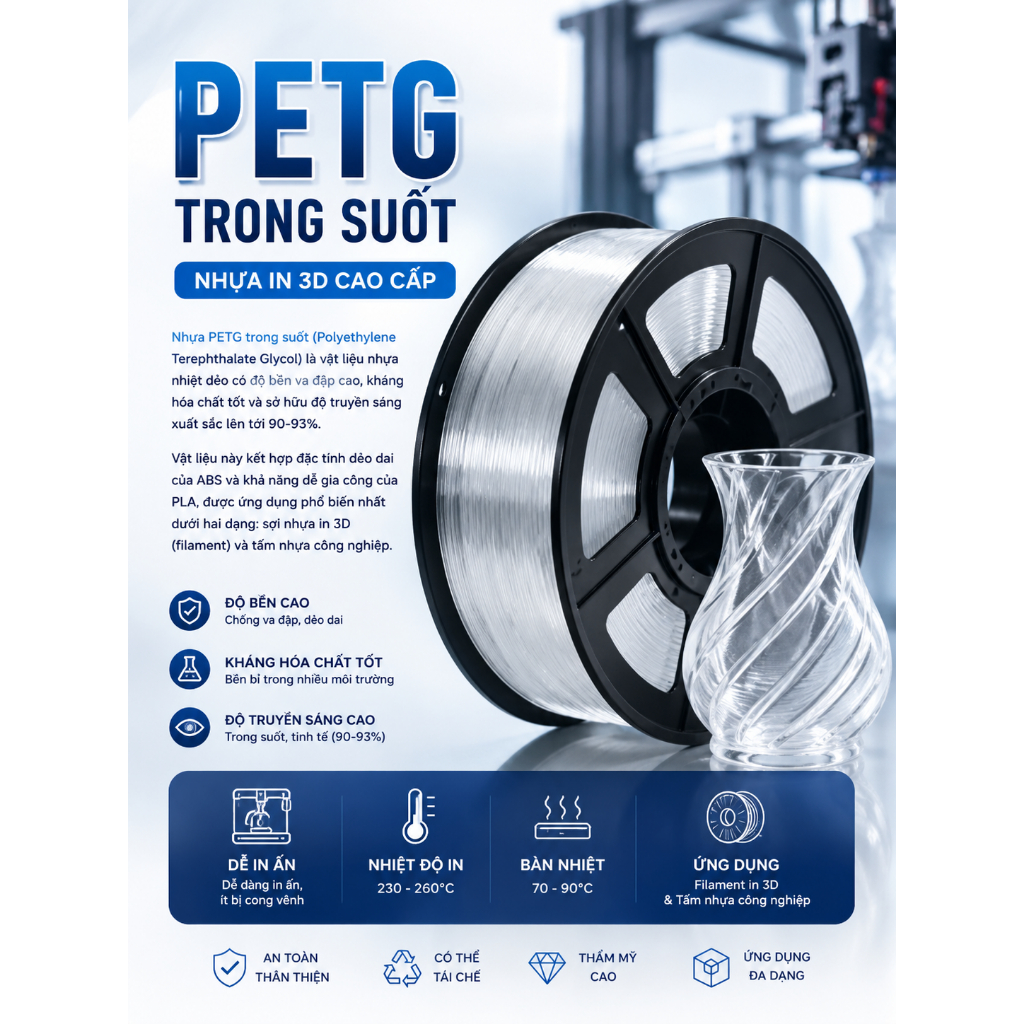 [PETG] Nhựa In 3D PETG Trong Suốt
