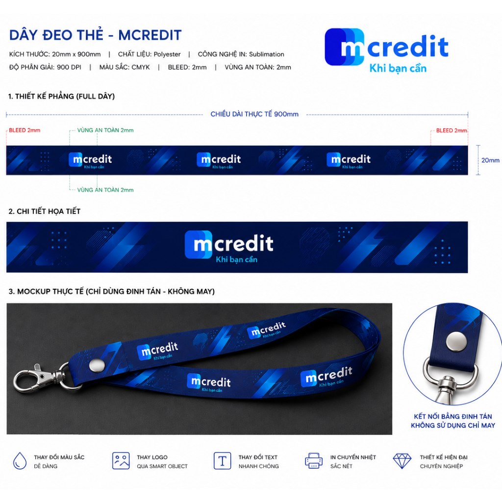 [Nhận in theo yêu cầu ] Dây đeo thẻ MCREDIT mẫu mới nhất 2.0