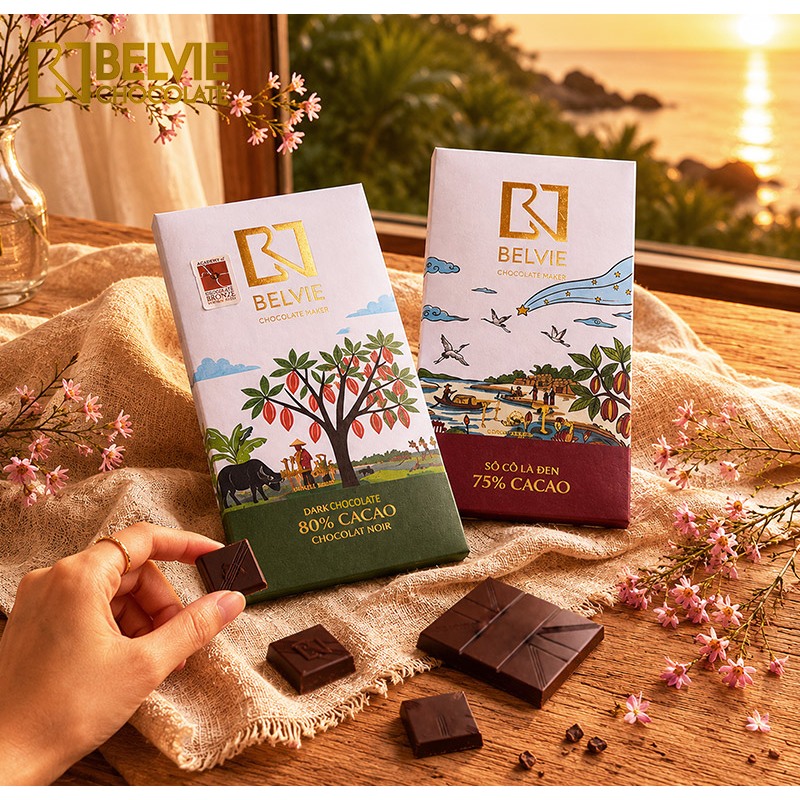 Bộ 2 thanh socola đen 75-80% cacao