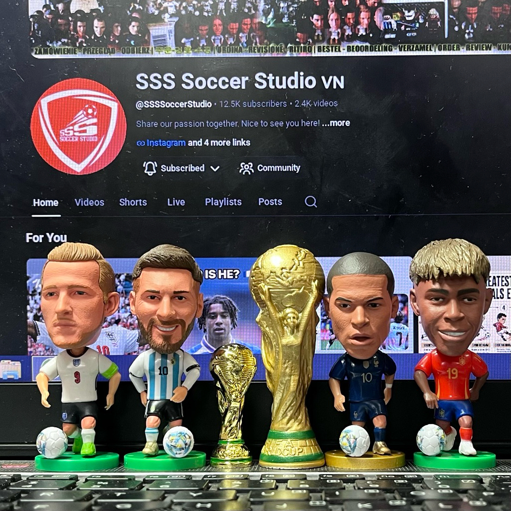 Mô hình cúp vàng trưng bày tượng cầu thủ bóng đá 7cm Soccerwe football figure Messi Kane Yamal Mbapp