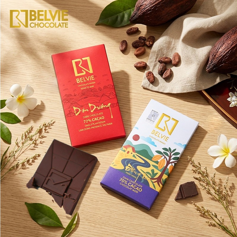 Socola Đen Belvie - Bộ 2 thanh socola 70% và 72% cacao