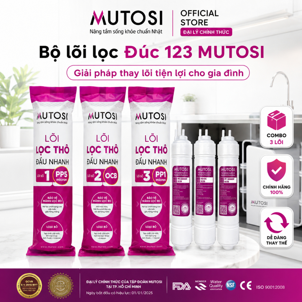 Bộ Lõi Lọc Đúc 123 Mutosi Chính Hãng Dễ Thay Thế Cho Máy Lọc Nước Mutosi