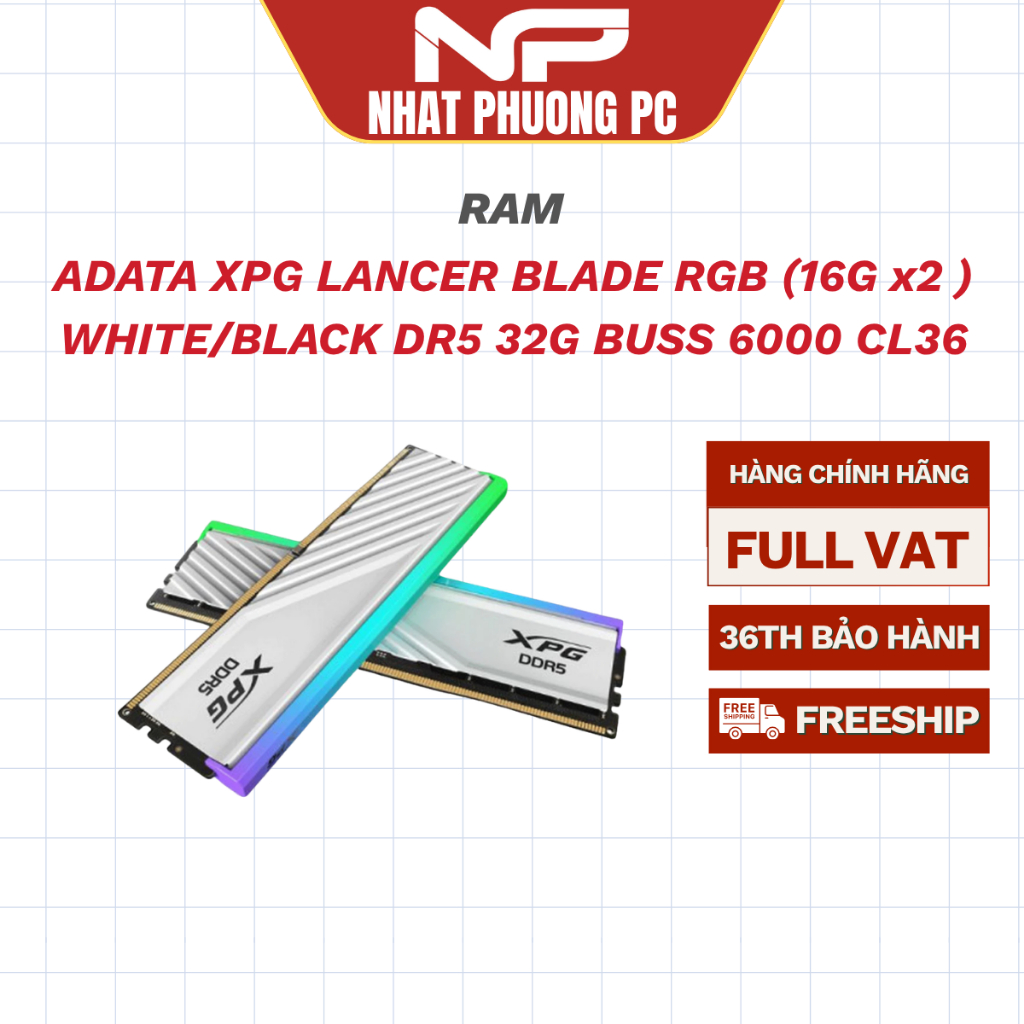 RAM ADATA XPG LANCER BLADE RGB (16G x2 ) WHITE/BLACK DR5 32G BUSS 6000 NEW CL36