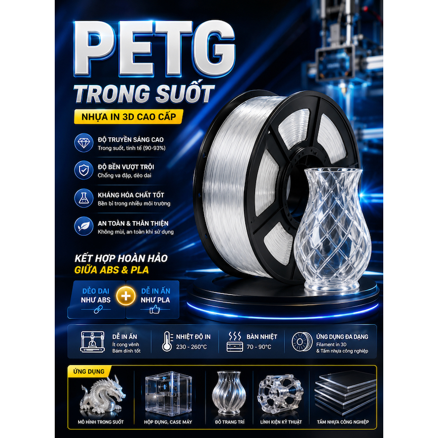 [PETG] Nhựa In 3D PETG Trong Suốt