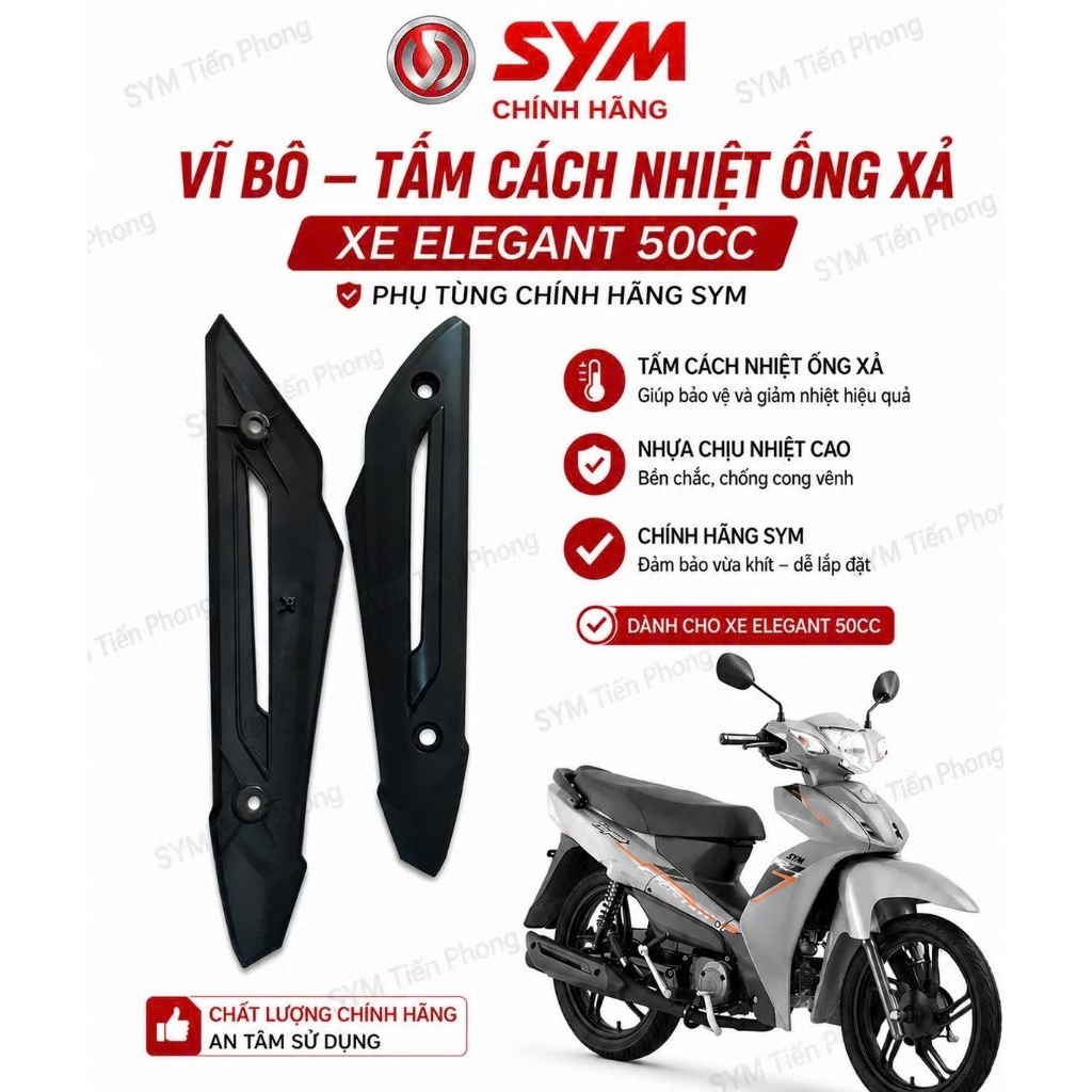 Pas Pô (Tấm Cách Nhiệt Ống Xả) Xe Elegant 50cc Chính Hãng SYM