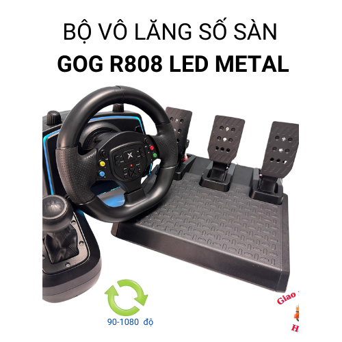 Vô lăng GOG R808 P808 LED Racing Wheel tặng GAME,không độ trễ,cần số rời,pedal kim loại,quay 1080 độ