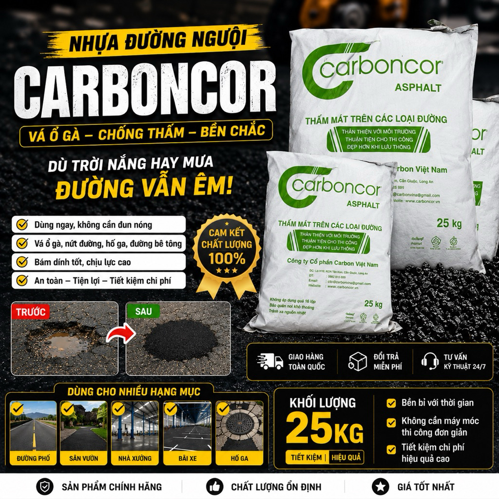 Nhựa Đường Nguội Carboncor Asphalt 25kg ( Vá ổ gà, sửa mặt đường ) .