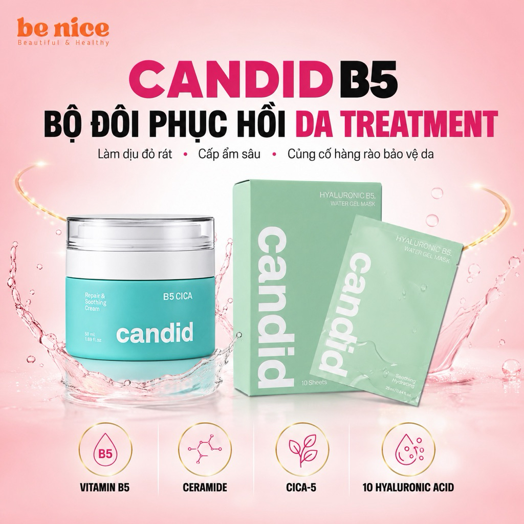 Kem Dưỡng CanDid B5 Cica Cream Mặt Nạ Hyaluronic B5 Candid Cấp Ẩm Phục Hồi Da Treatment - Be Nice