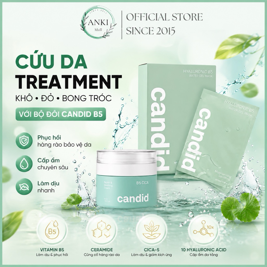 Kem Dưỡng CanDid B5 Cica Cream Mặt Nạ Hyaluronic B5 Candid Cấp Ẩm Phục Hồi Da Treatment - Anki Mall